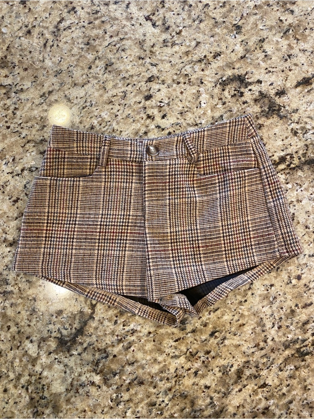 Plaid High-Waist Women’s Shorts - Tan Multi